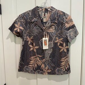Tori Richard Blue & Beige Patterned Tropical Women’s Shirt, NWT